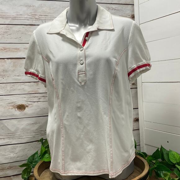 Woman's Swing Brand Golf Shirt White with Red Thread Stitching Size XL Vintage - Picture 1 of 9